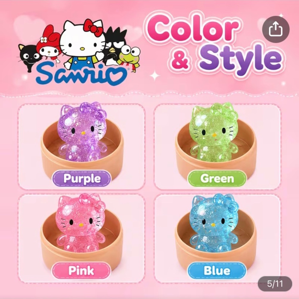 🆕 Sanrio Glitter Hello Kitty Squishy Toy Mystery Pink, Green, Blue, Purple